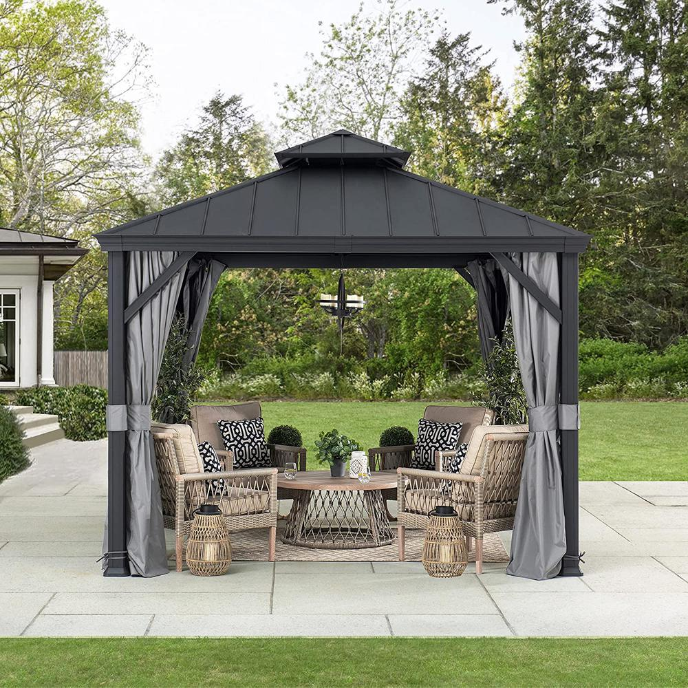 Sunjoy 10 x 10ft Patio Aluminum Frame Gazebo with 2 Tier Hardtop