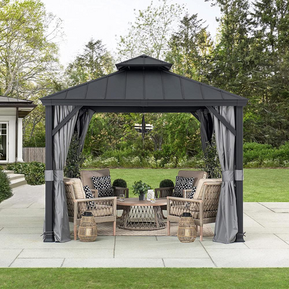 Sunjoy 10 x 10ft Patio Aluminum Frame Gazebo with 2 Tier Hardtop