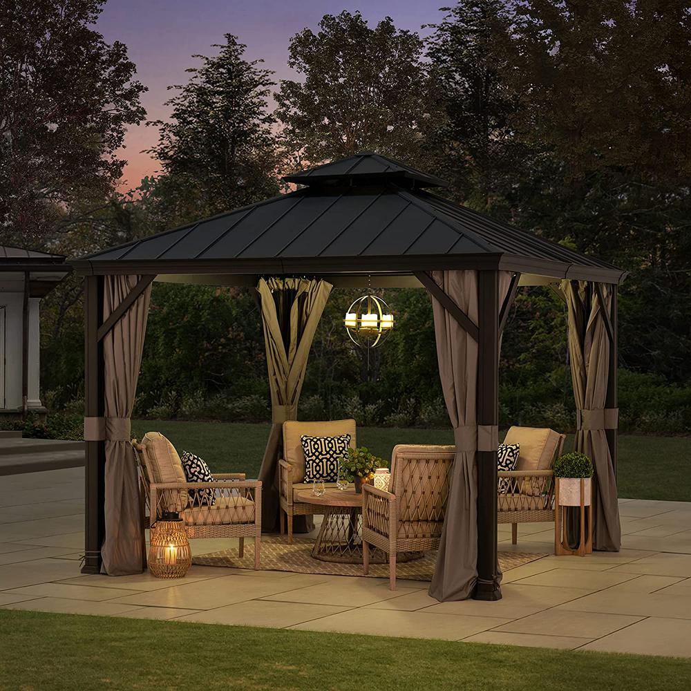 Sunjoy 10 x 10ft Patio Aluminum Frame Gazebo with 2 Tier Hardtop