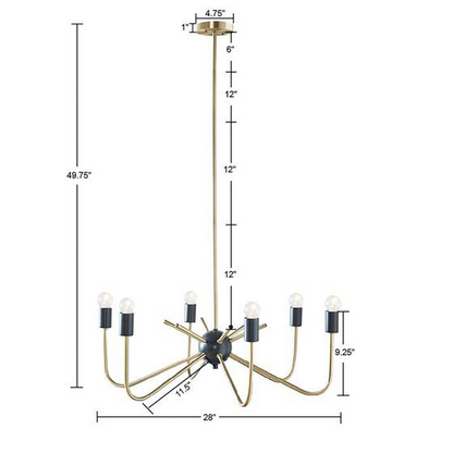 Hampton Hill Alexis Chandelier | Modern Two-Tone Antique Brass and Black Finish