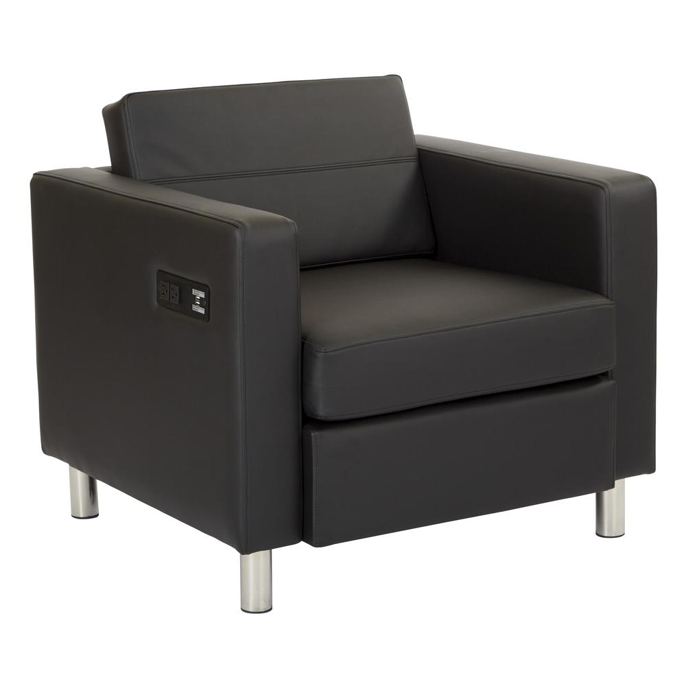 Atlantic Chair - High Performance Dillon Black Fabric, Charging Station, Silver Finish Legs - Navarrete Furniture