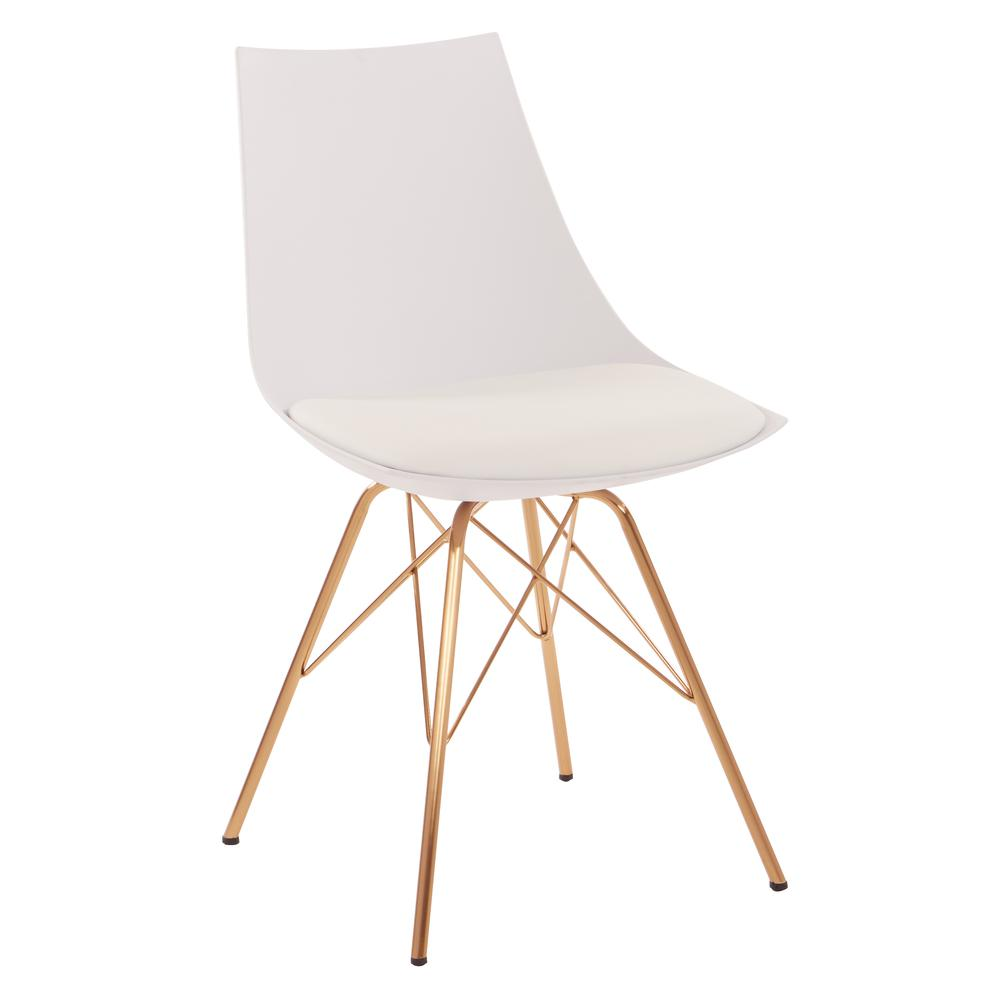 Oakley Chair - Modern Style Task Chair in White Faux Leather with Gold Chrome Base - Navarrete Furniture