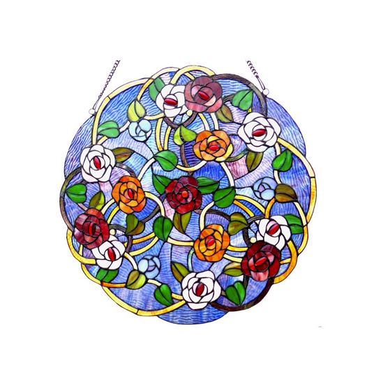 SHREVEPORT Tiffany-glass Roses Window Panel 24" - Hand Crafted, Stunning Stained Glass Design