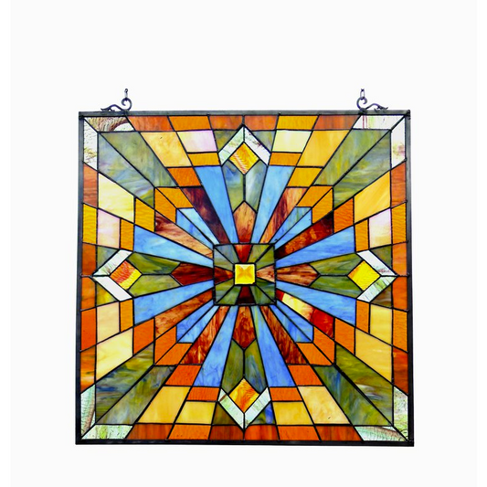 EMMA Tiffany-glass Window Panel 24" - Handcrafted, Mission Design, Bronze Finish