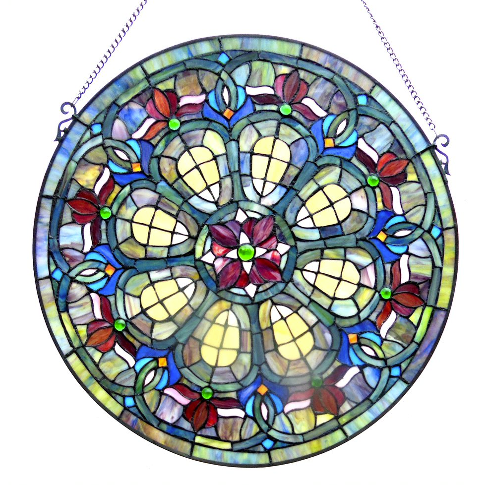 Tiffany-glass Baroque Window Panel 24" | Victorian Design | Handcrafted Stained Glass