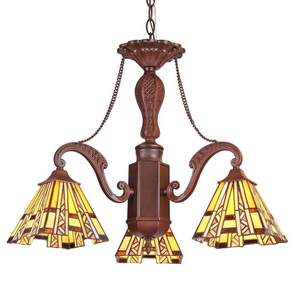 PROGRESSIVE Tiffany-style Mission 3 Light Mini Chandelier 22" Wide | Retro-Style Design