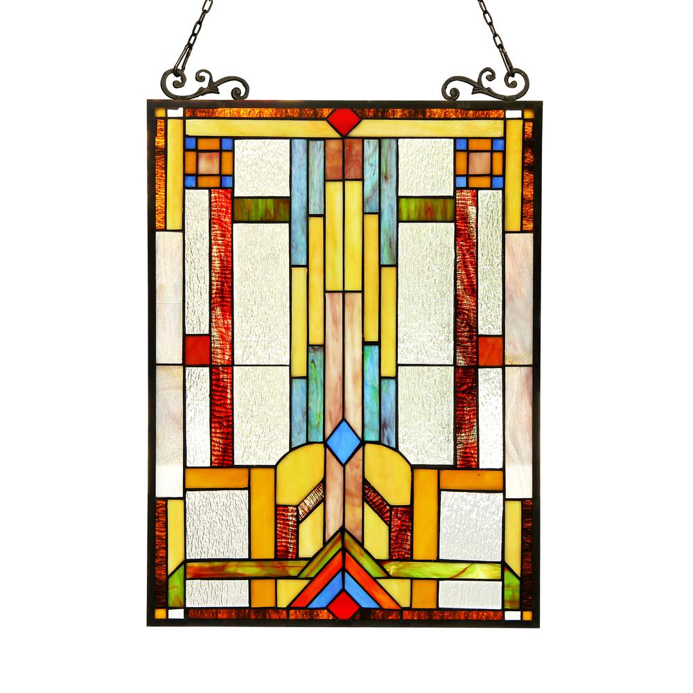 HUSZAR Tiffany-glass Window Panel 17.5x25 - Hand Crafted, Multi-Colored, Beautiful Design