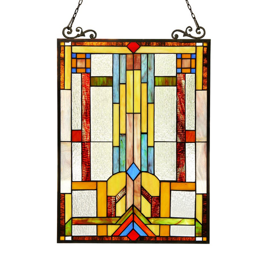 HUSZAR Tiffany-glass Window Panel 17.5x25 - Hand Crafted, Multi-Colored, Beautiful Design