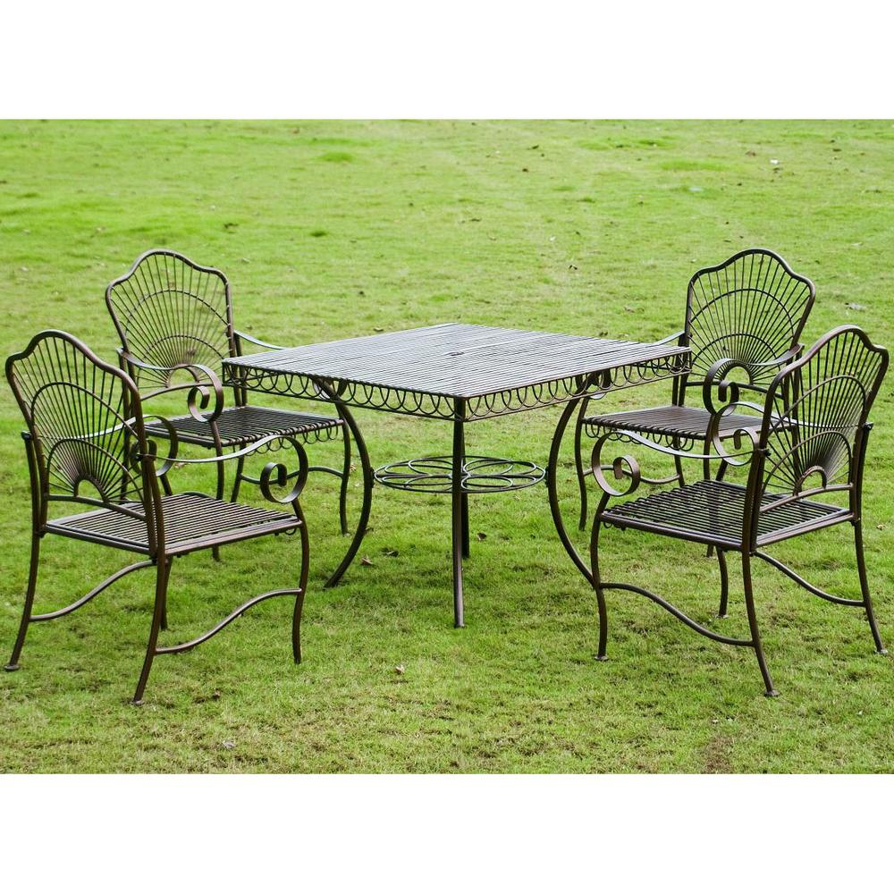 5-Piece Sun Ray Iron Square Dining Group - Elegant Outdoor Comfort