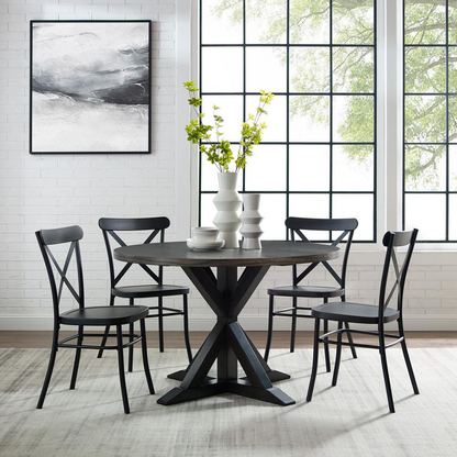 Hayden 5Pc Round Dining Set with Camille Chairs - Matte Black/Slate - Table & 4 Chairs