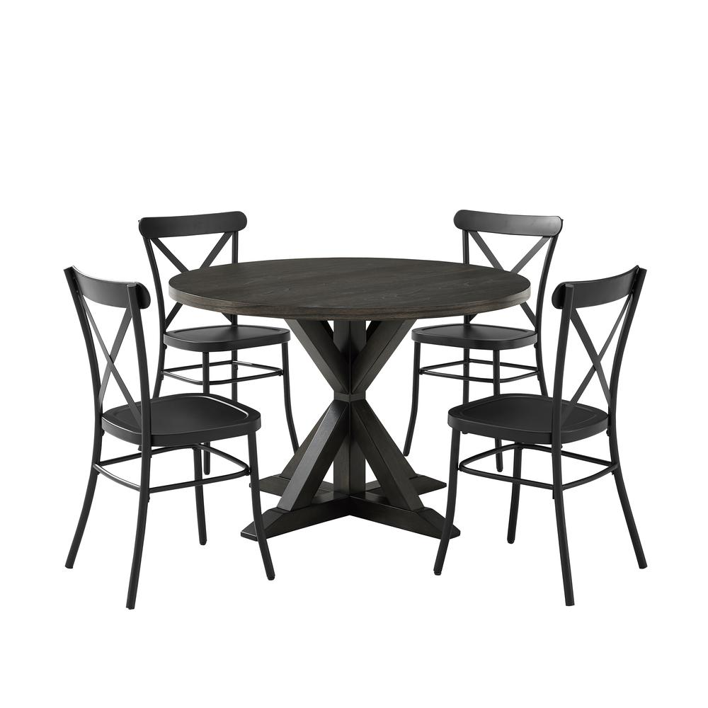 Hayden 5Pc Round Dining Set with Camille Chairs - Matte Black/Slate - Table & 4 Chairs