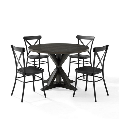 Hayden 5Pc Round Dining Set with Camille Chairs - Matte Black/Slate - Table & 4 Chairs