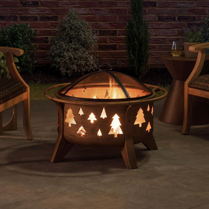 Sunjoy 30" Outdoor Wood-Burning Fire Pit, Durable Steel with Tree Design