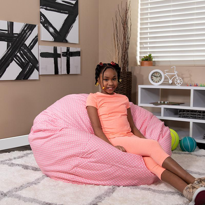 Oversized Light Pink Dot Refillable Bean Bag Chair for All Ages