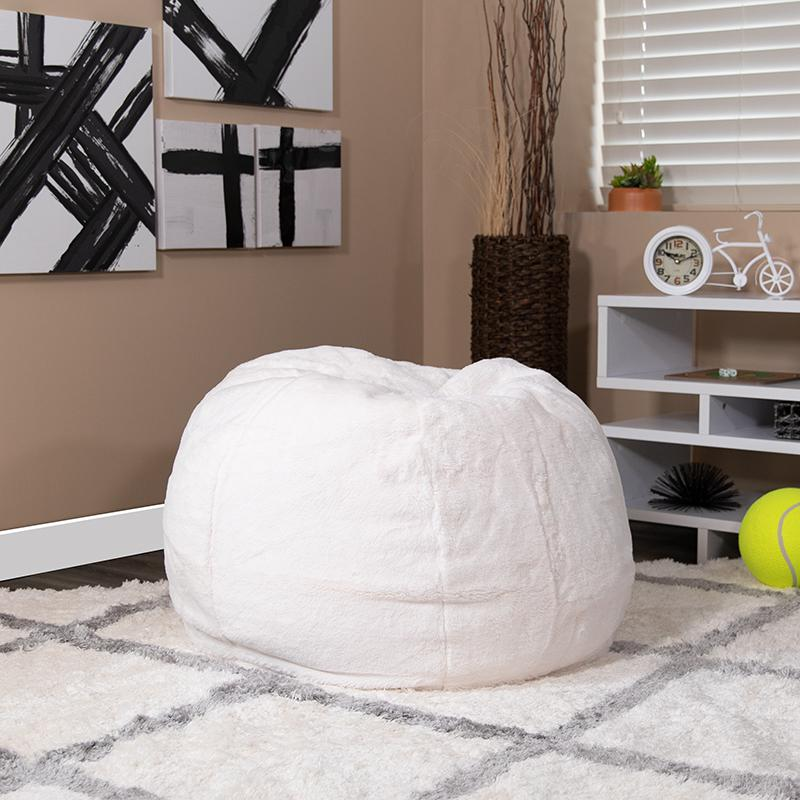 Small White Furry Bean Bag Chair for Kids and Teens - Cozy and Versatile