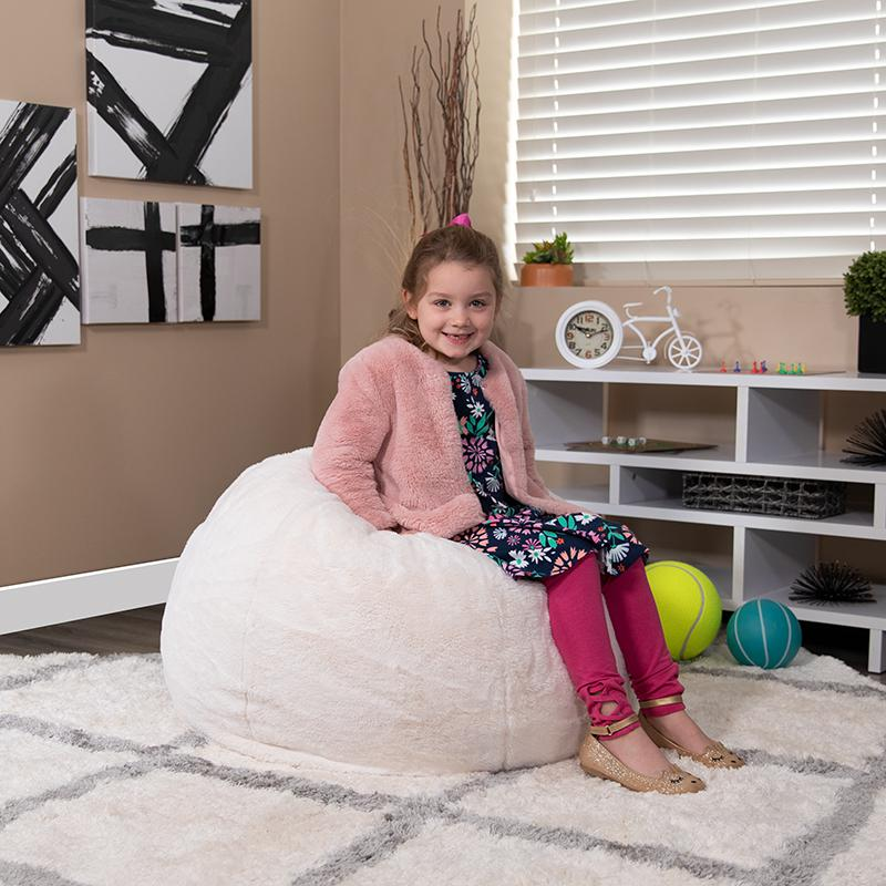 Small White Furry Bean Bag Chair for Kids and Teens - Cozy and Versatile