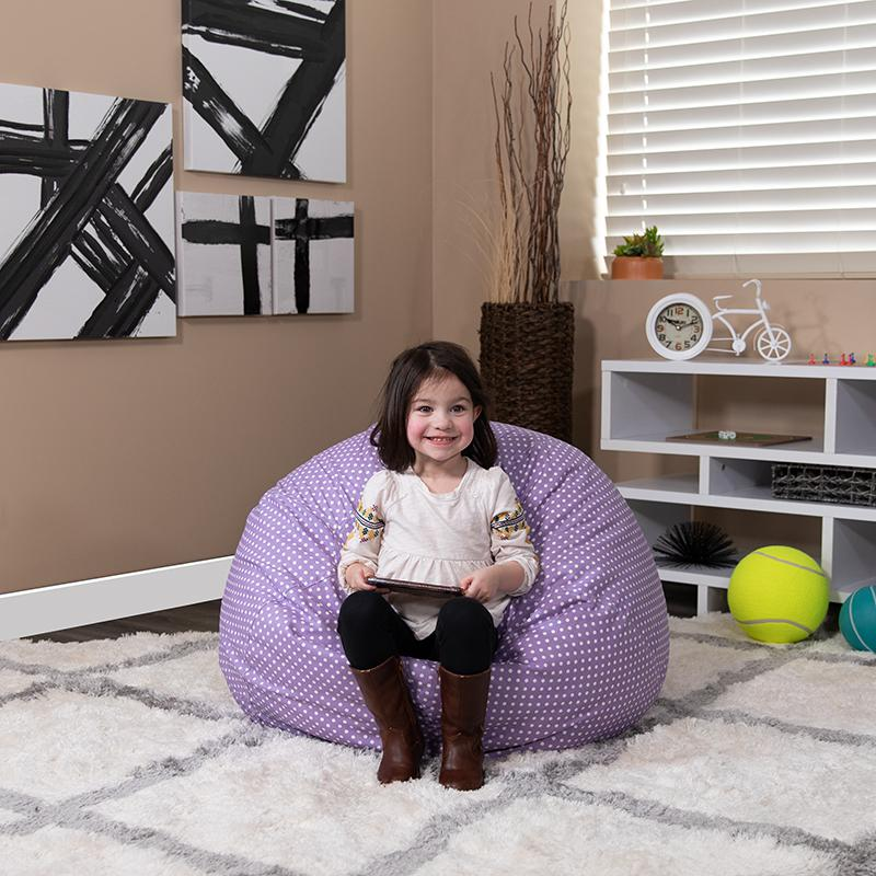 Small Lavender Dot Bean Bag Chair for Kids and Teens - Comfortable and Portable