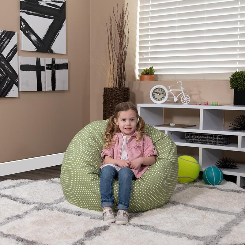 Cozy Kids Bean Bag Chair - Green Cover, Refillable Beads, Machine Washable