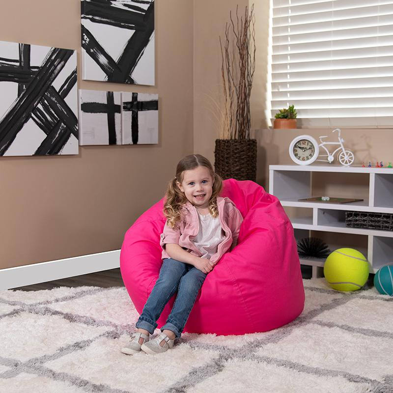 Small Solid Hot Pink Bean Bag Chair for Kids and Teens