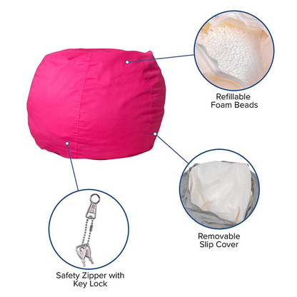 Small Solid Hot Pink Bean Bag Chair for Kids and Teens