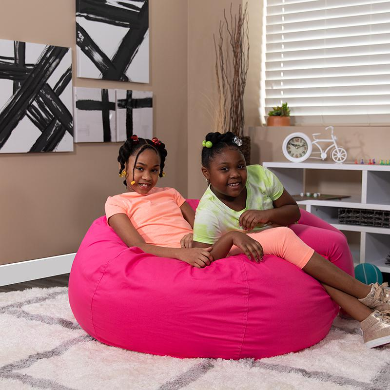 Oversized Solid Hot Pink Bean Bag Chair for Kids and Adults