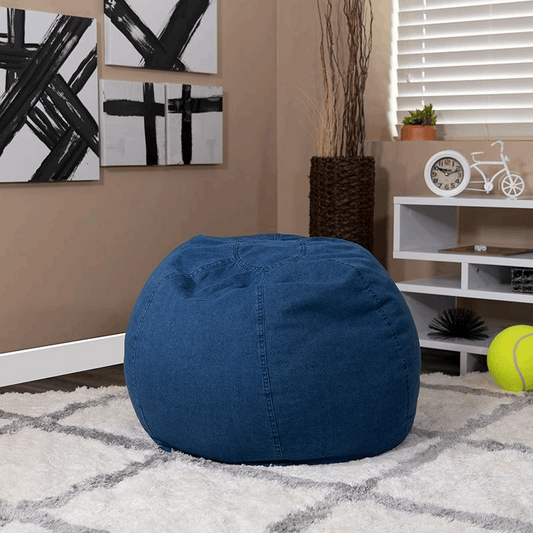 Compact Denim Bean Bag Chair for Kids and Teens - Perfect for Small Spaces & Informal Seating | Stylish and Comfortable