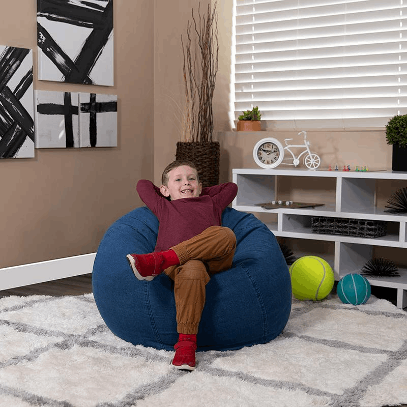 Compact Denim Bean Bag Chair for Kids and Teens - Perfect for Small Spaces & Informal Seating | Stylish and Comfortable