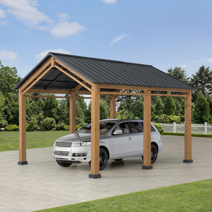 Outdoor Gazebo, Heavy Duty Garage Car Shelter with Powder-Coated Steel Roof