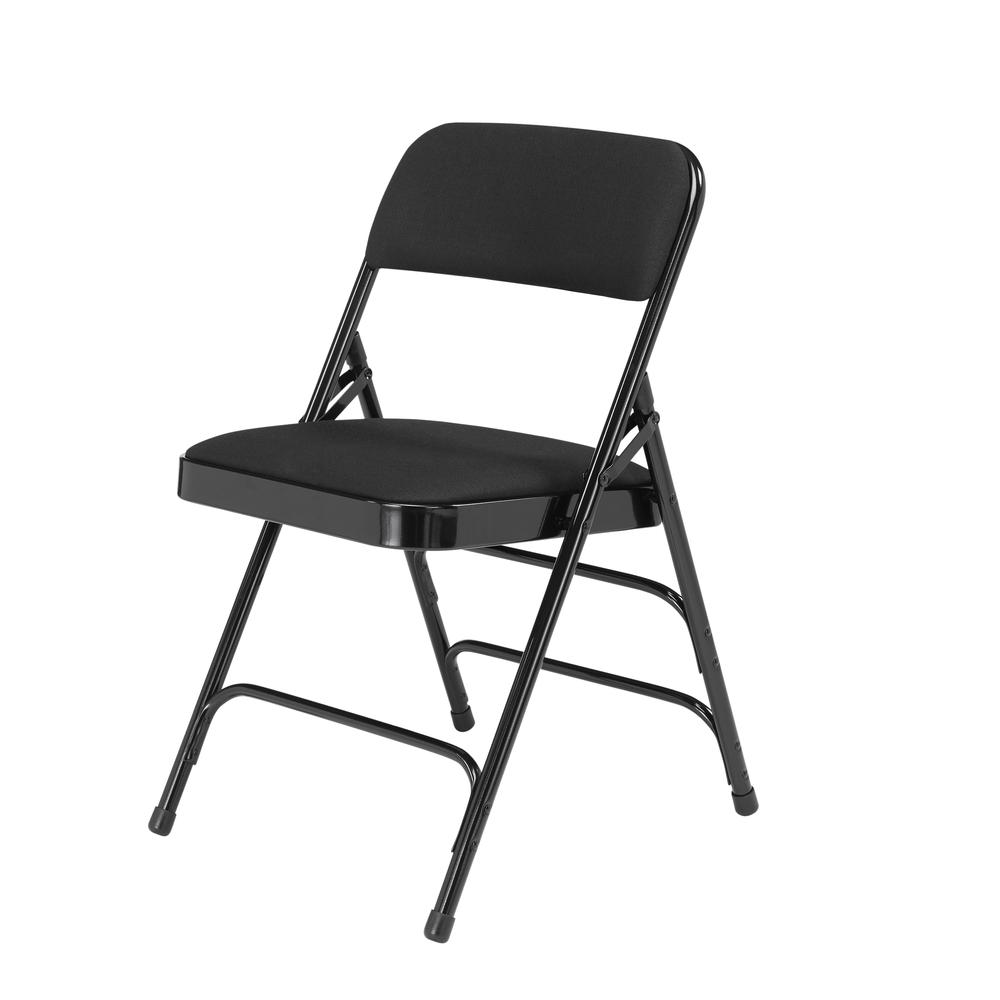 NPS® 2300 Series Deluxe Fabric Upholstered Triple Brace Double Hinge Premium Folding Chair, Midnight Black (Pack of 4)