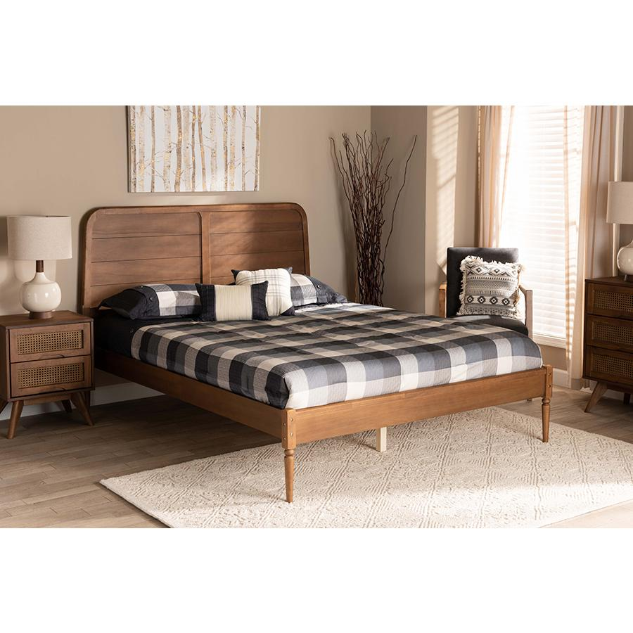 Traditional Walnut Brown Finished Wood Full Size Platform Bed