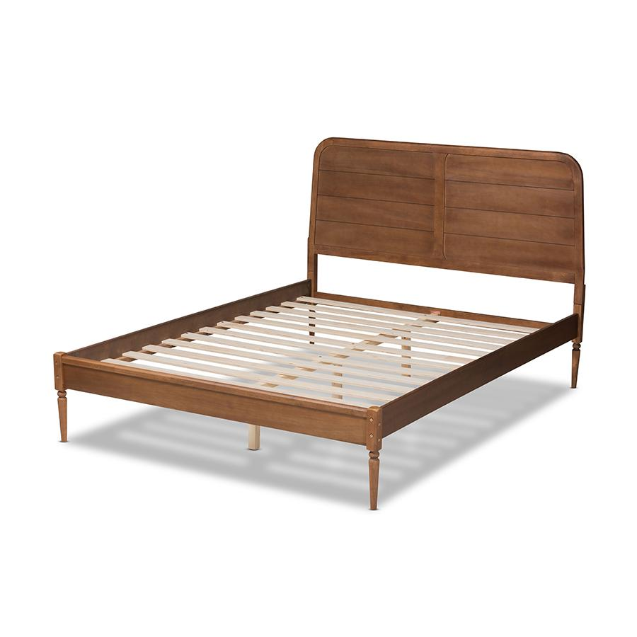 Traditional Walnut Brown Finished Wood Full Size Platform Bed