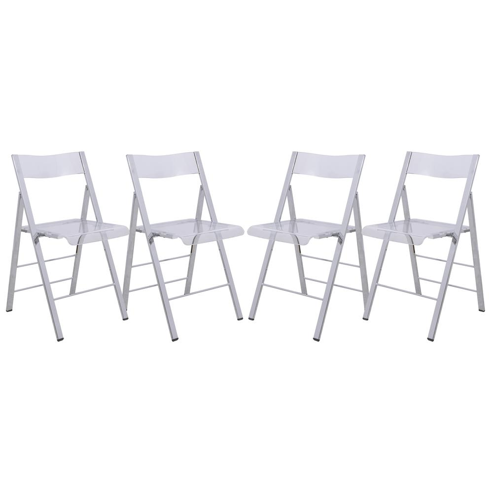 LeisureMod Menno Modern Acrylic Folding Chair, Set of 4 - High-Quality, Foldable Seats