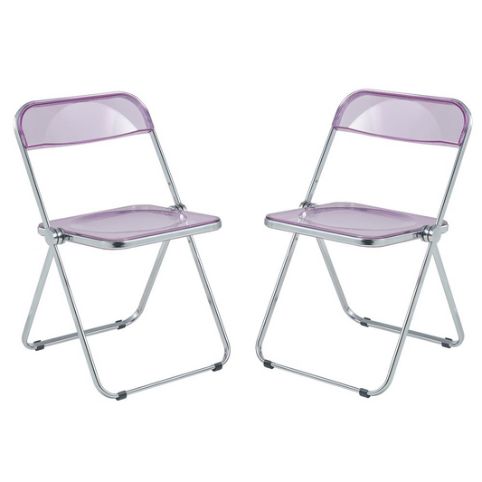 LeisureMod Lawrence Acrylic Folding Chair With Metal Frame, Set of 2