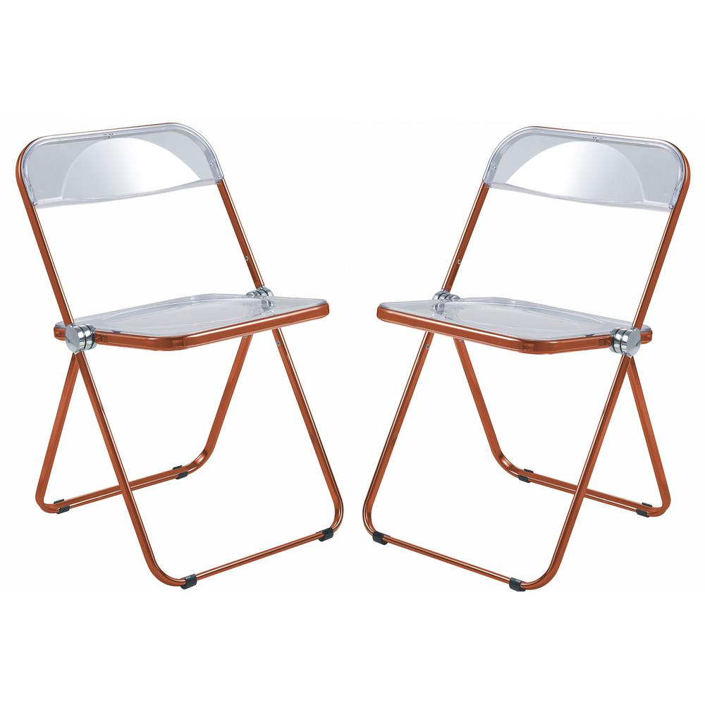 LeisureMod Acrylic Folding Chair, Modern Design, Space-Saving, Orange Frame