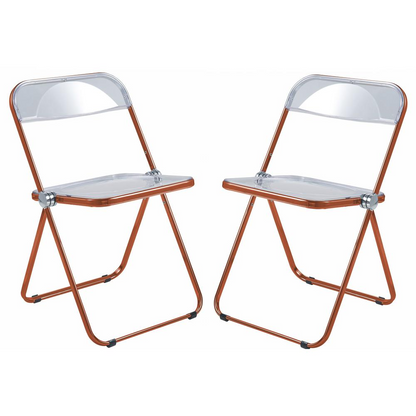 LeisureMod Acrylic Folding Chair, Modern Design, Space-Saving, Orange Frame