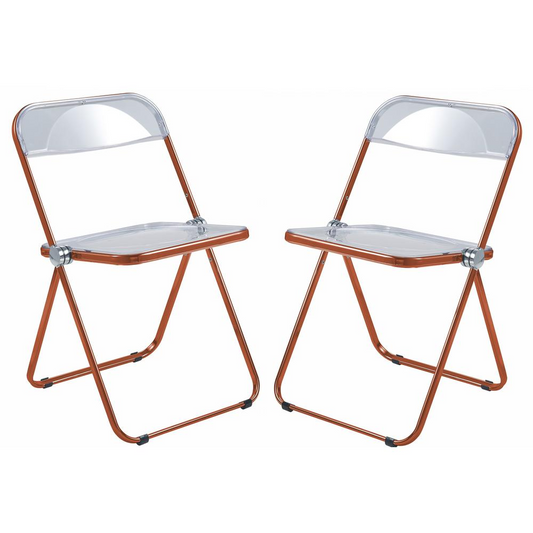 LeisureMod Acrylic Folding Chair, Modern Design, Space-Saving, Orange Frame