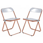 LeisureMod Acrylic Folding Chair, Modern Design, Space-Saving, Orange Frame