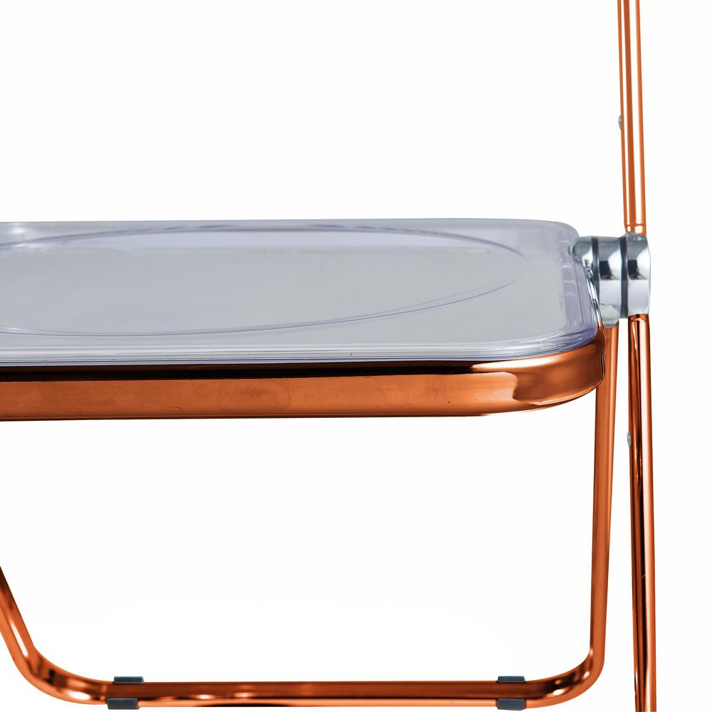 LeisureMod Acrylic Folding Chair, Modern Design, Space-Saving, Orange Frame