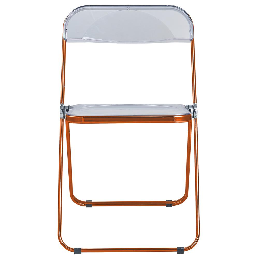 LeisureMod Acrylic Folding Chair, Modern Design, Space-Saving, Orange Frame