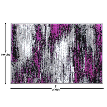 Purple Abstract Scraped Area Rug - 2' x 3' - Stain-Resistant, Water Repellent, and Durable