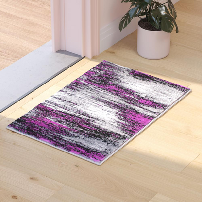 Purple Abstract Scraped Area Rug - 2' x 3' - Stain-Resistant, Water Repellent, and Durable