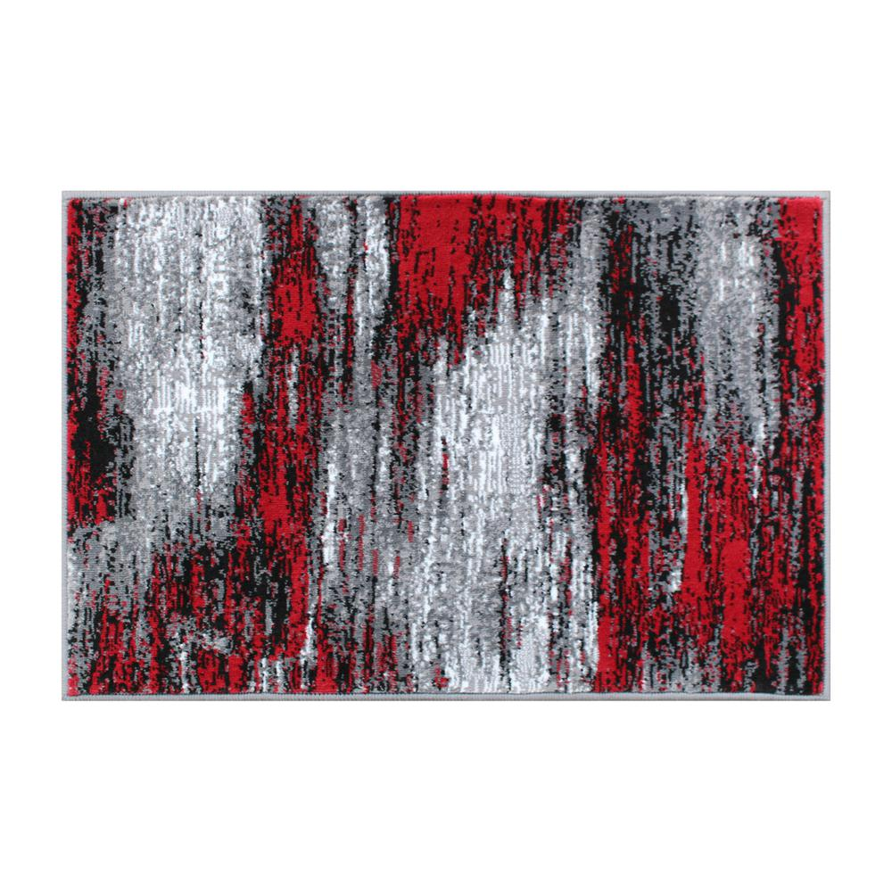 2' x 3' Red Abstract Scraped Area Rug - Stain-Resistant & Durable