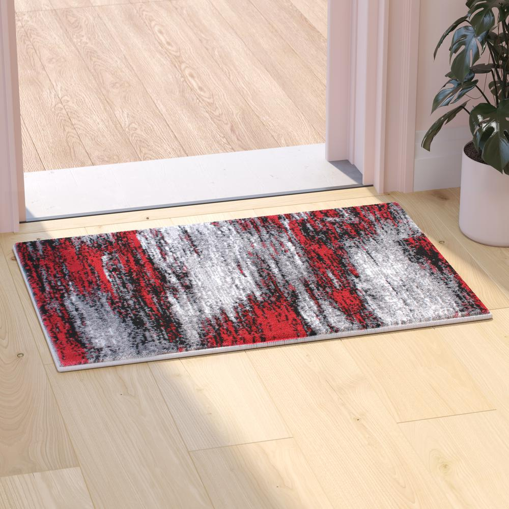 2' x 3' Red Abstract Scraped Area Rug - Stain-Resistant & Durable