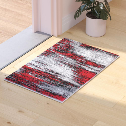 2' x 3' Red Abstract Scraped Area Rug - Stain-Resistant & Durable