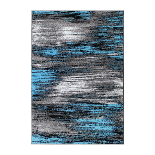 5' x 7' Blue Scraped Design Area Rug - Stain-Resistant Olefin Rug with Jute Backing