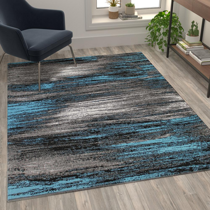 5' x 7' Blue Scraped Design Area Rug - Stain-Resistant Olefin Rug with Jute Backing