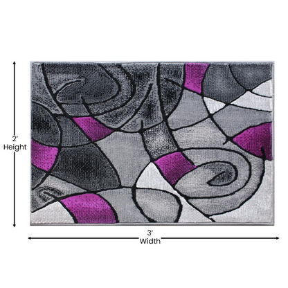 2' x 3' Purple Abstract Pattern Area Rug - Olefin Rug - Contemporary Design, Stain-resistant, Durable - Perfect for Any Room