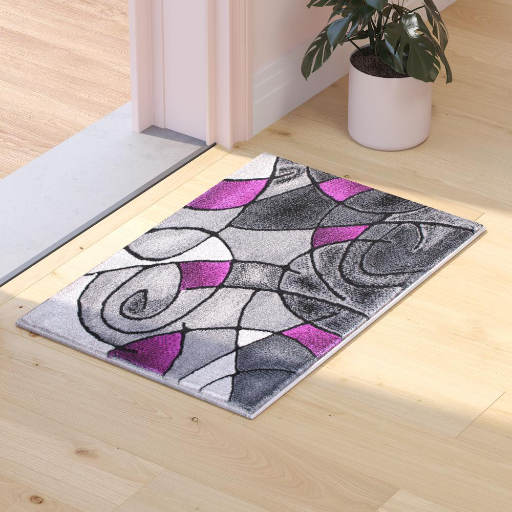 2' x 3' Purple Abstract Pattern Area Rug - Olefin Rug - Contemporary Design, Stain-resistant, Durable - Perfect for Any Room