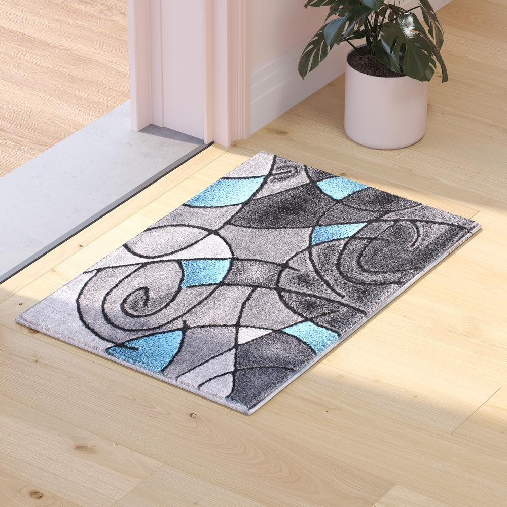 2' x 3' Blue Abstract Pattern Area Rug - Olefin Rug