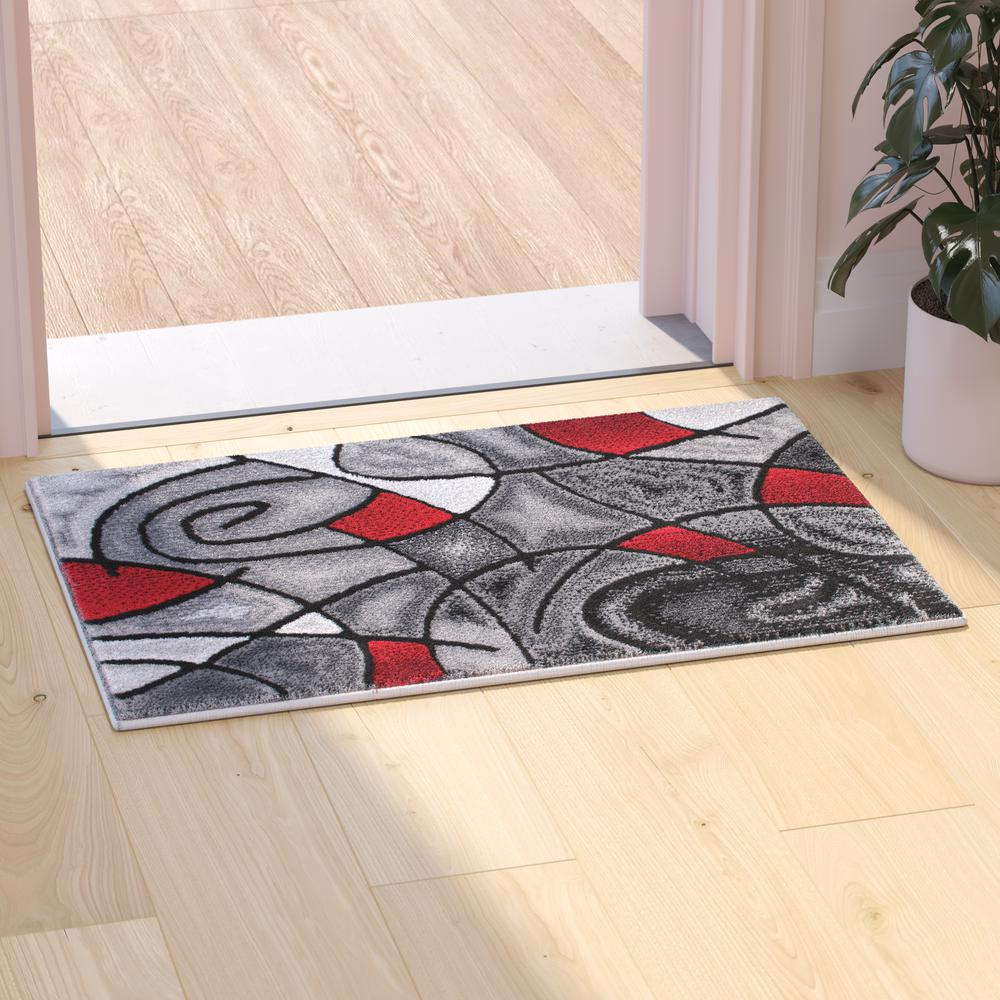 2' x 3' Red Abstract Pattern Area Rug - Olefin Rug